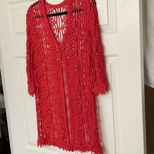 Chico's Vibrant Orange Crochet Swim Cover-Up